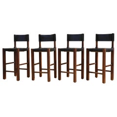 Ensemble de quatre tabourets de bar vintage Henry Beguelin Sgabello Nestor Cuoio Incrociato