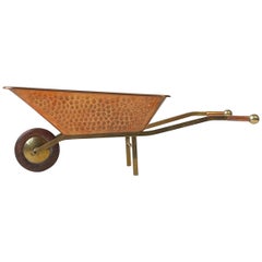 Retro Scandinavian Midcentury Wheelbarrow Planter in Copper, 1960s