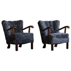 Danish Mid Century Lounge Chairs, Reupholstered in Gotland Sheepskin, 1960s