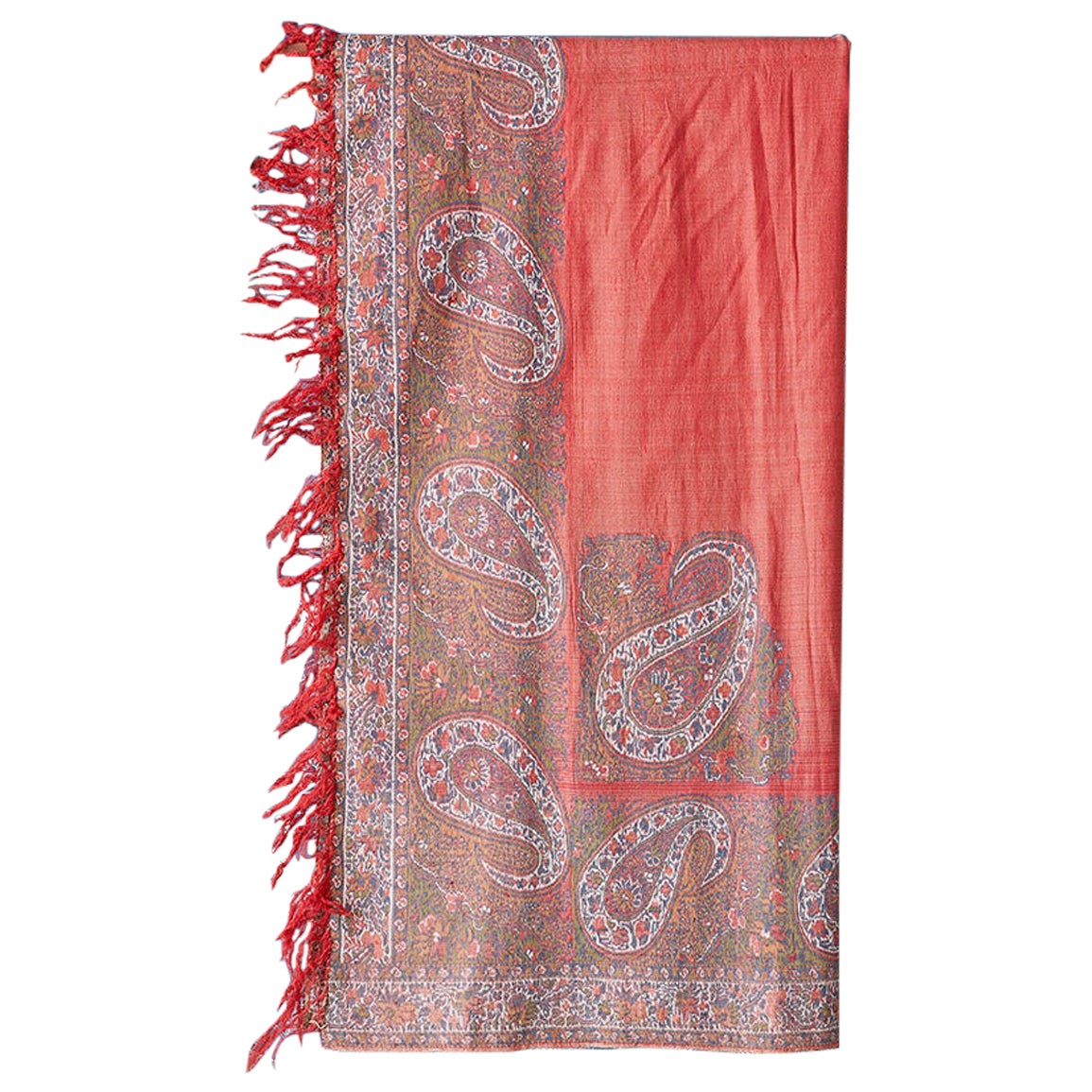 Antique Woven Paisley Shawl Blanket in Wool and Silk, USA, 19th Century