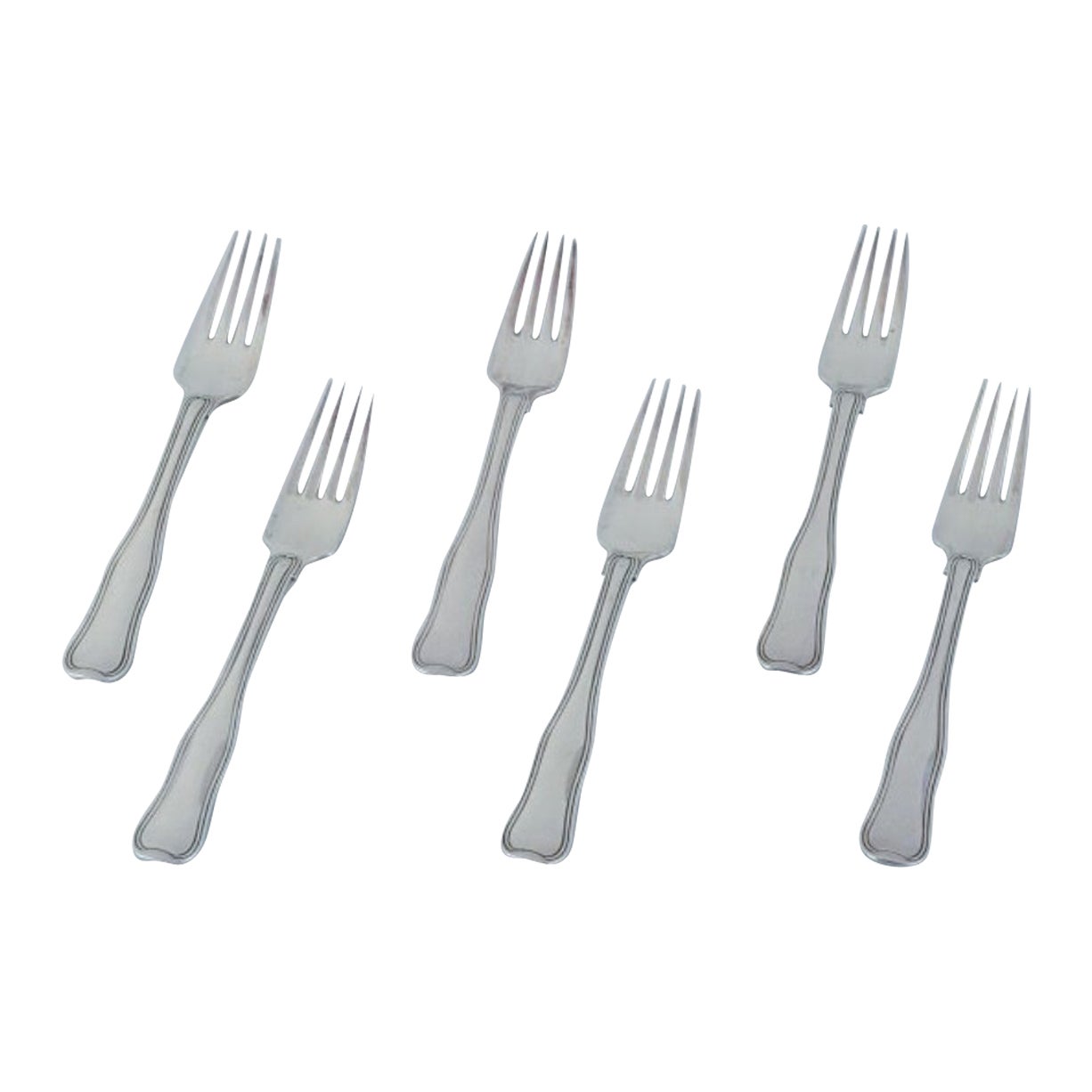Georg Jensen Old Danish, set of six lunch forks in sterling silver. 