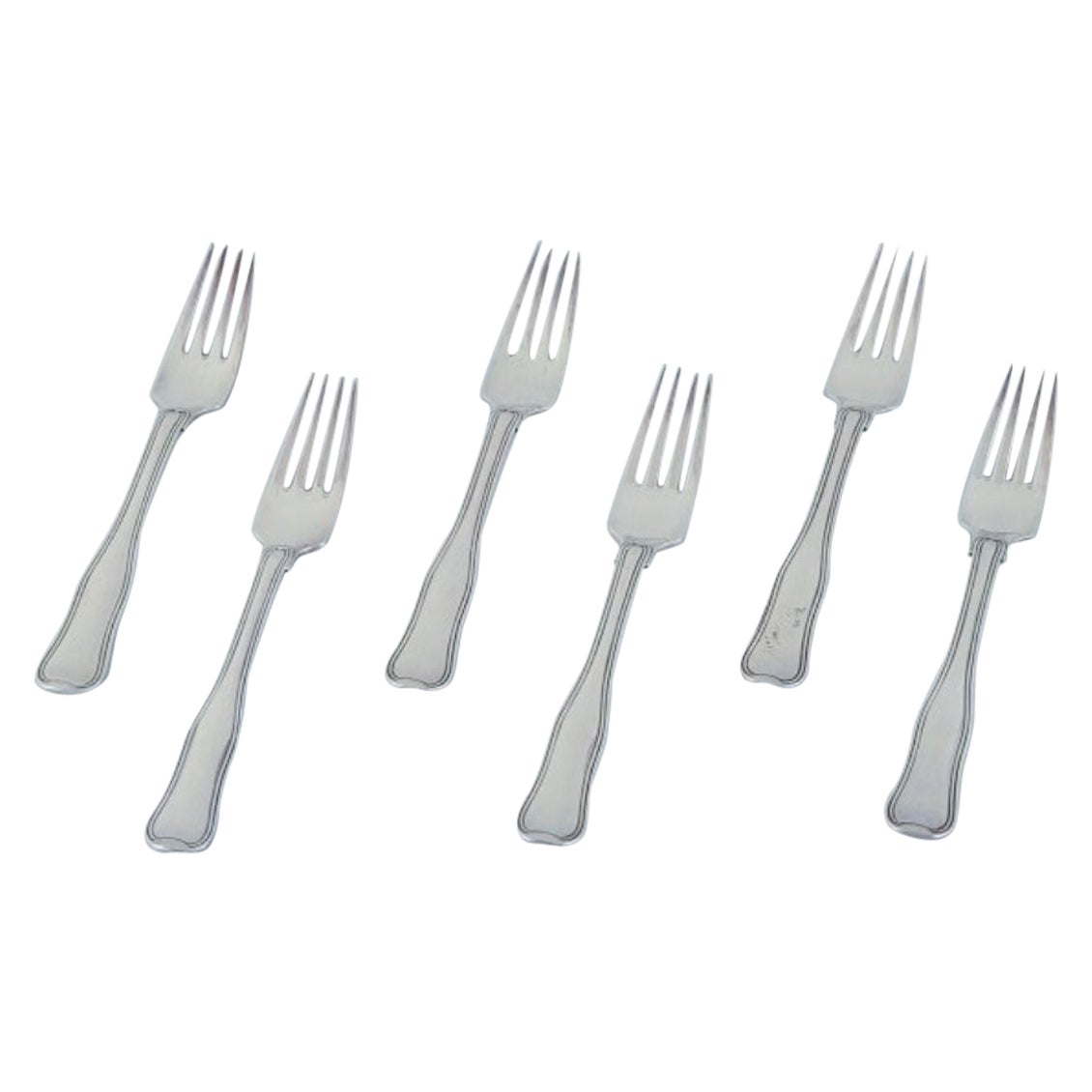 Georg Jensen Old Danish, six lunch forks in sterling silver. 