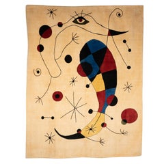 Vintage Rug, or tapestry, inspired by Joan Miro. Contemporary work