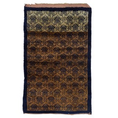 3.8x6 Ft Vintage Handgefertigter einzigartiger türkischer Tulu-Teppich in Kamel und Marineblau, alle Wolle