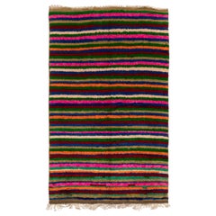 5.5x8.4 Ft Mehrfarbiger handgefertigter türkischer Tulu-Teppich mit Bändern im Vintage-Stil, weicher Wollflor