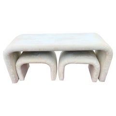 Karl Springer style waterfall console with matching stools 