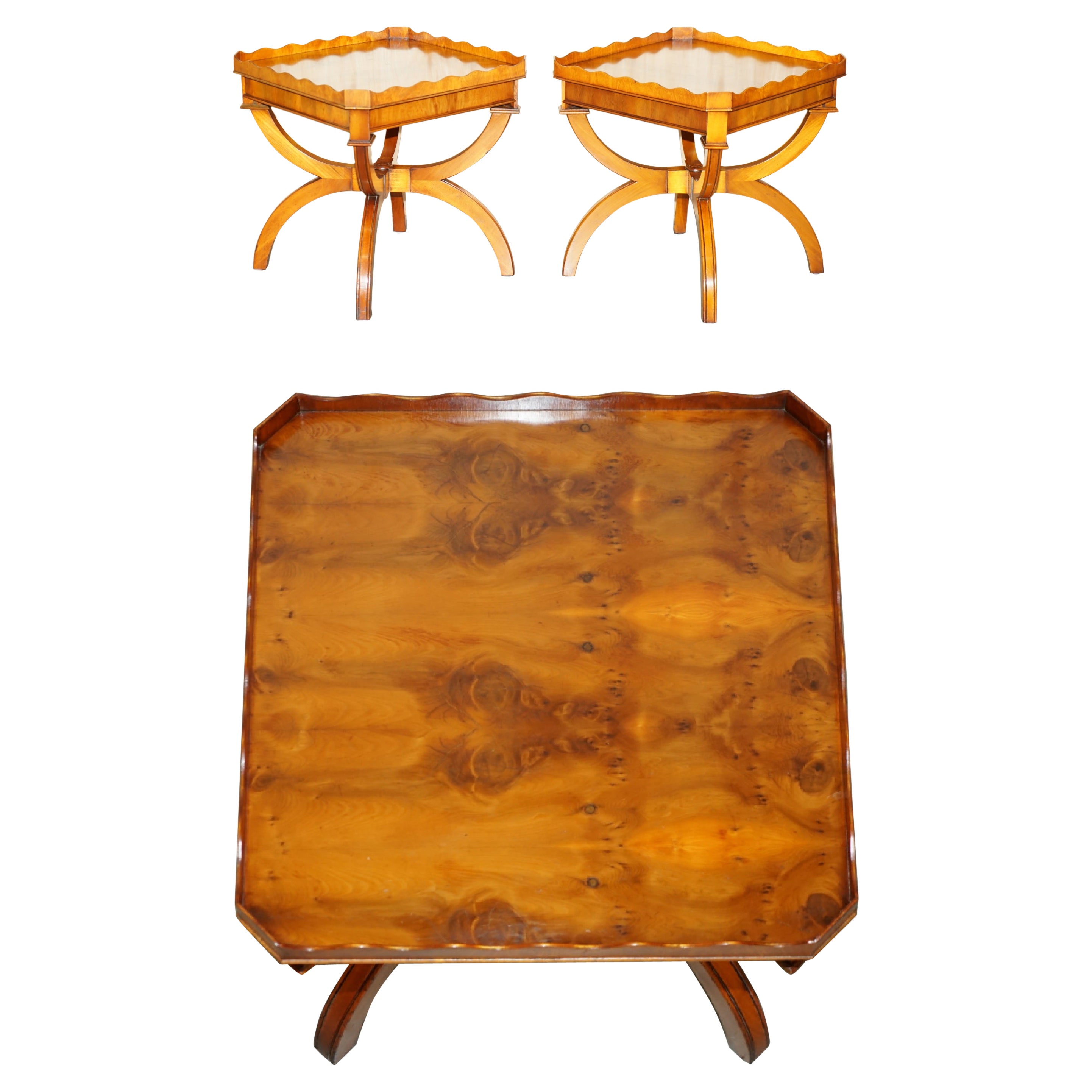 PAIR OF BEVAN FUNNELL ENGLAND BURR YEW SIDE TABLES EACH WITH A SIGNLE DRAWEr For Sale