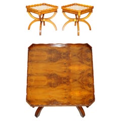 PAIR OF BEVAN FUNNELL ENGLAND BURR YEW SIDE TABLES EACH WITH A SIGNLE DRAWEr