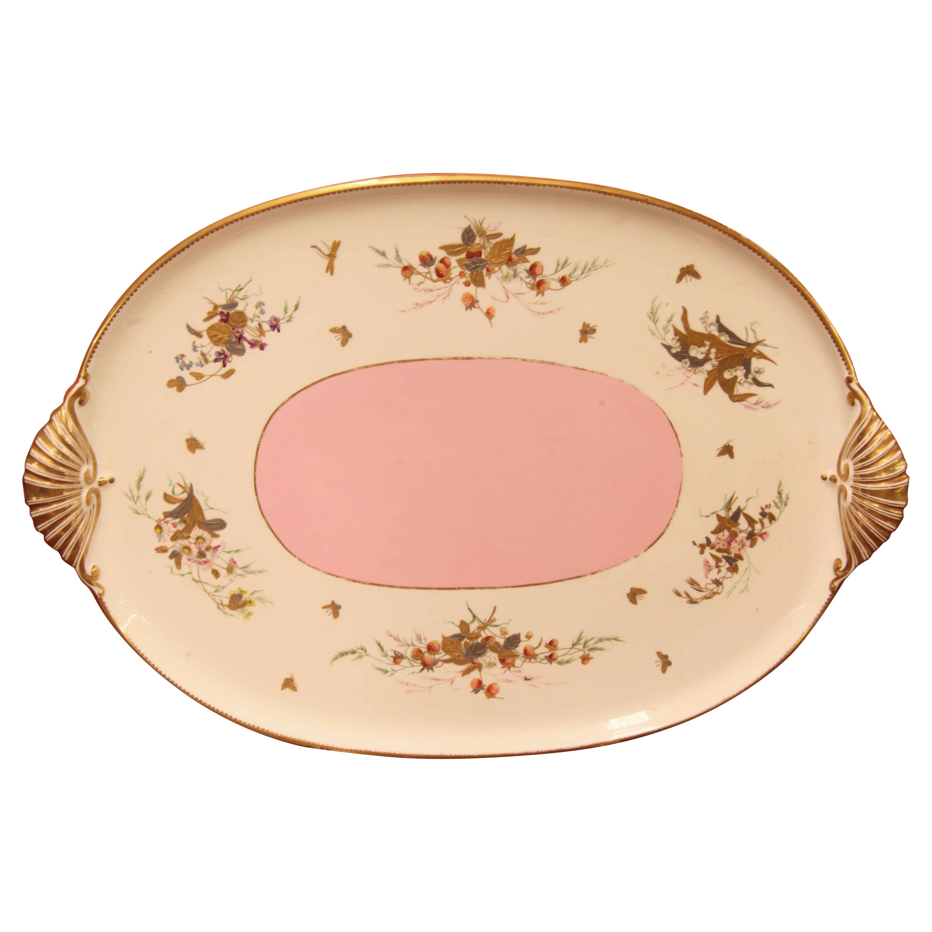 French Two Handle Porcelain Tray For Sale