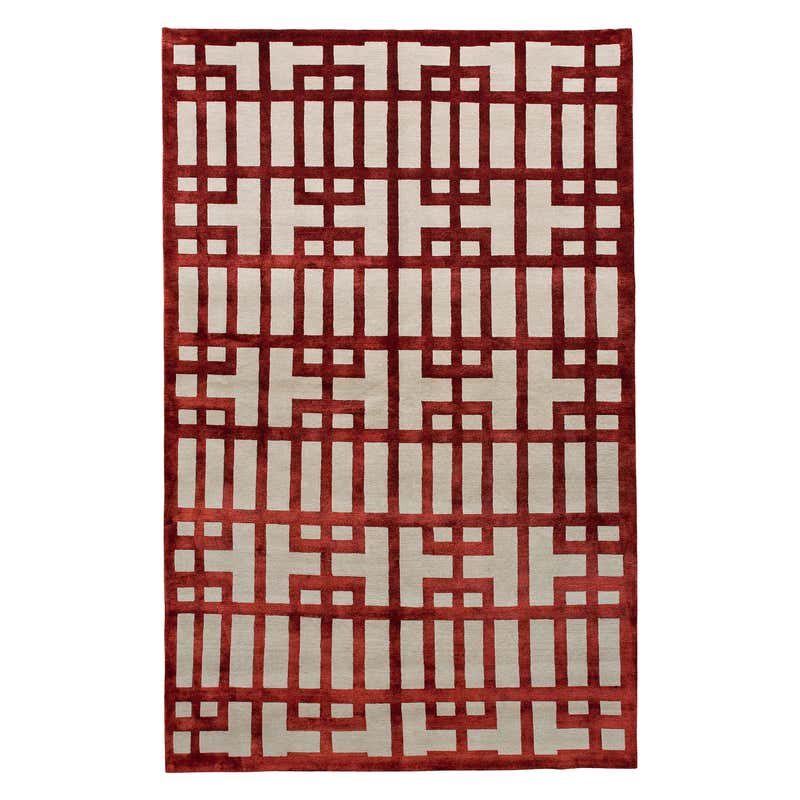 Luxury Modern Hand-Knotted Adaptations Circle Lattice Ivory 12x16 Rug ...