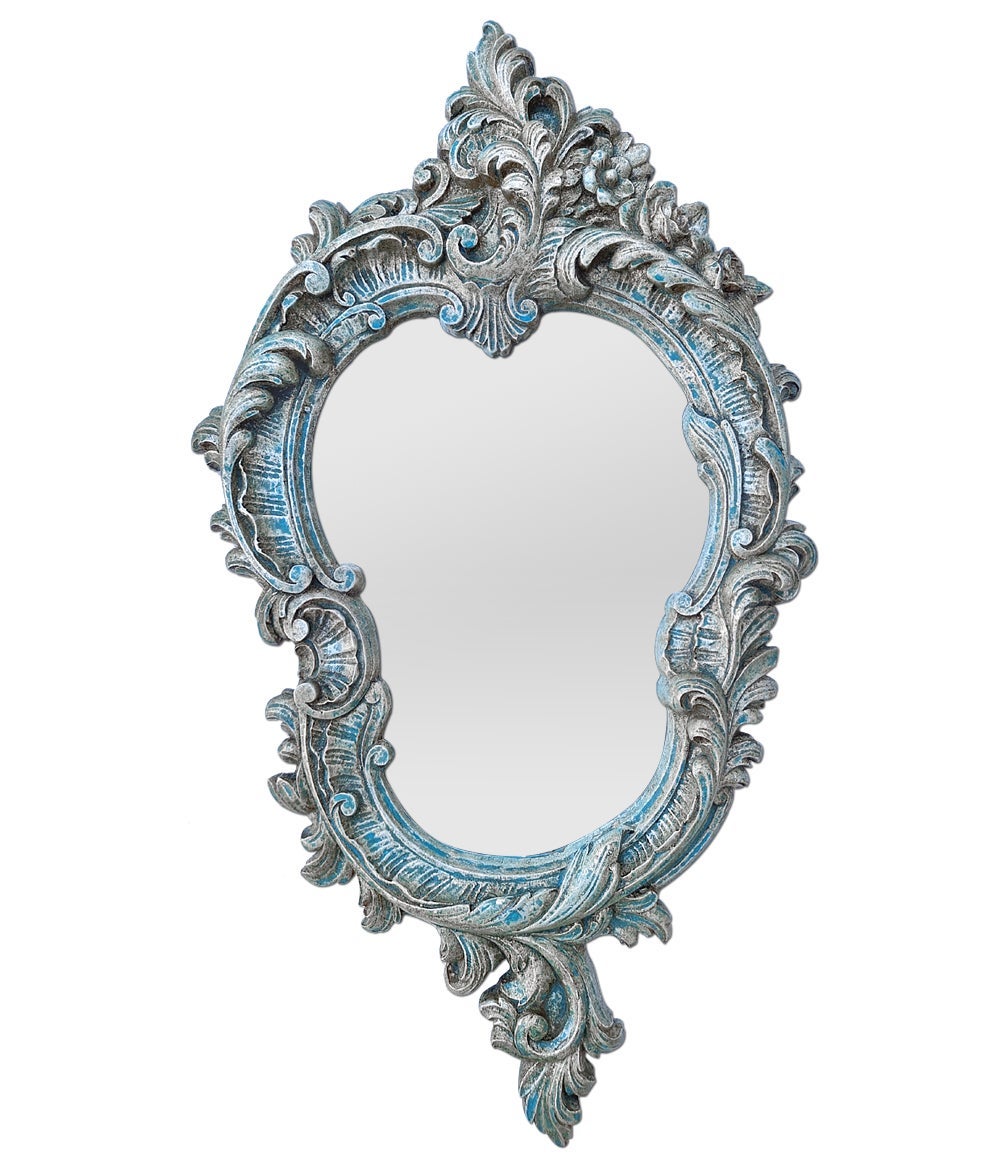 Antiker Spiegel im venezianischen Stil aus Terrakotta, versilbert und blau, um 1950