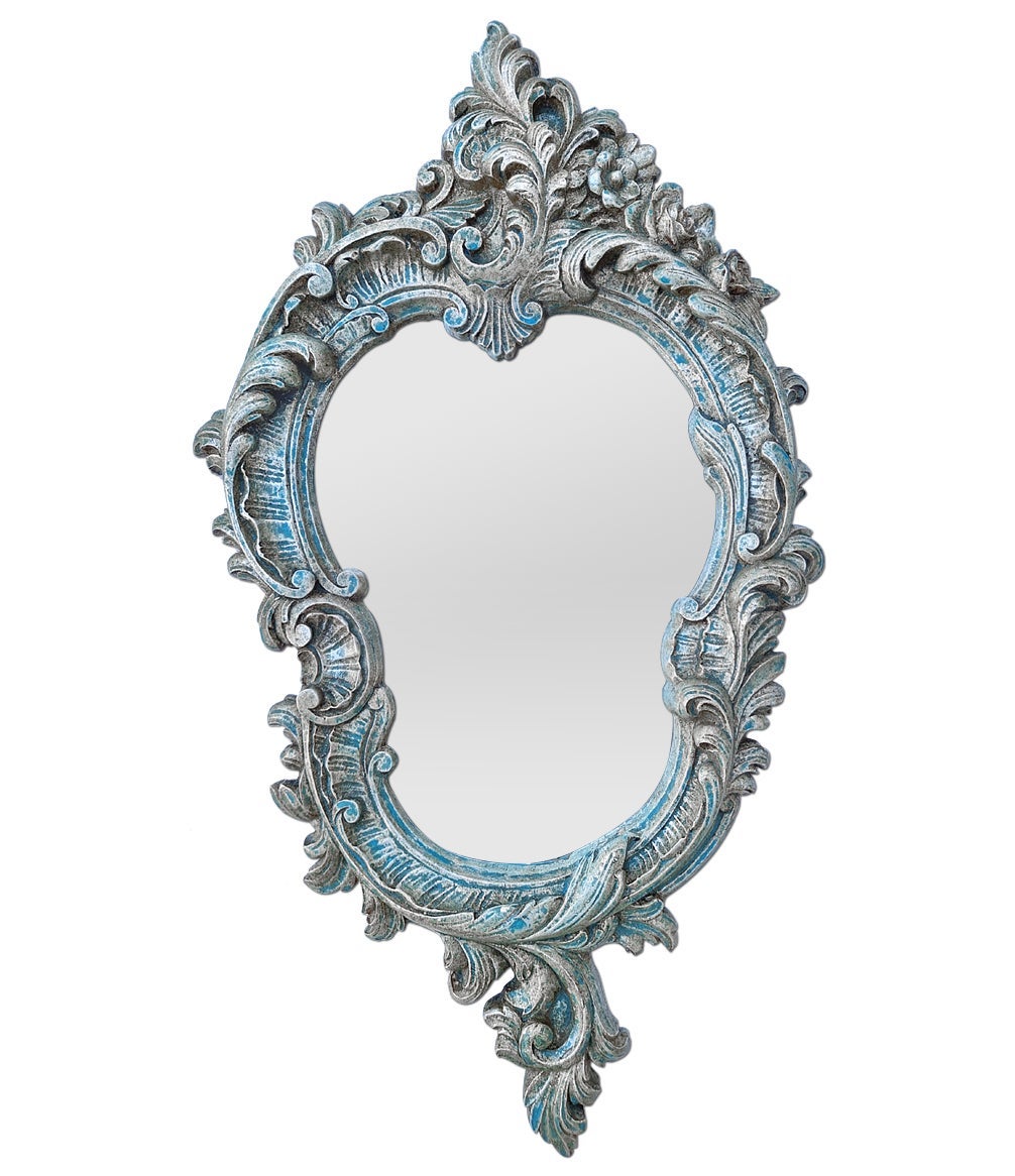 Antique Mirror en terre cuite de style vénitien argenté et bleu, circa 1950