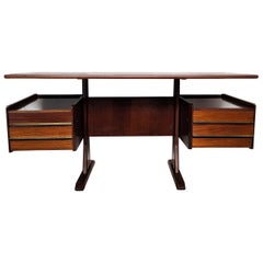 1950s Mid-Century Italian Wood and Brass Floating Executive Writing Desk Table