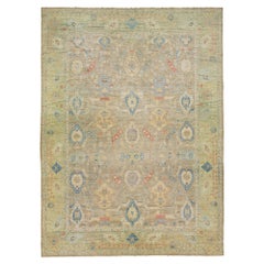 Floral Handmade Modern Sultanabad Wool Rug Oversize In Brown & Green