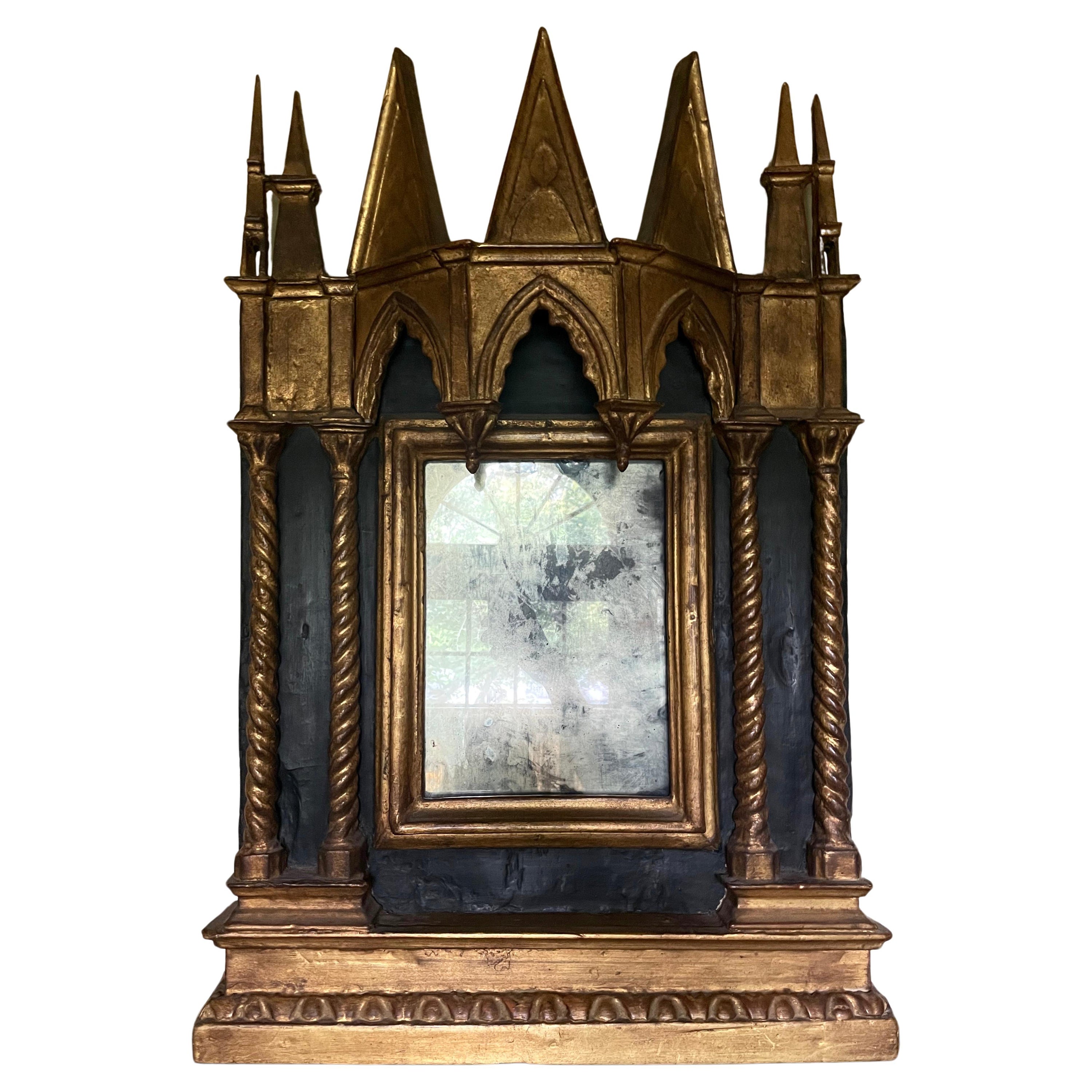 Gilt and Blue Painted Venetian Style Mirror For Sale
