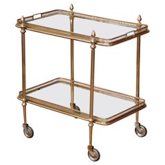 Antique Early 20th Century French Gilt Brass Two-Tier Service Trolley Bar Cart on Wheels