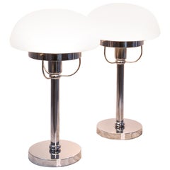 1970s vintage art deco 'Vienna' table lamps by W.K with lampshade in milk glass 
