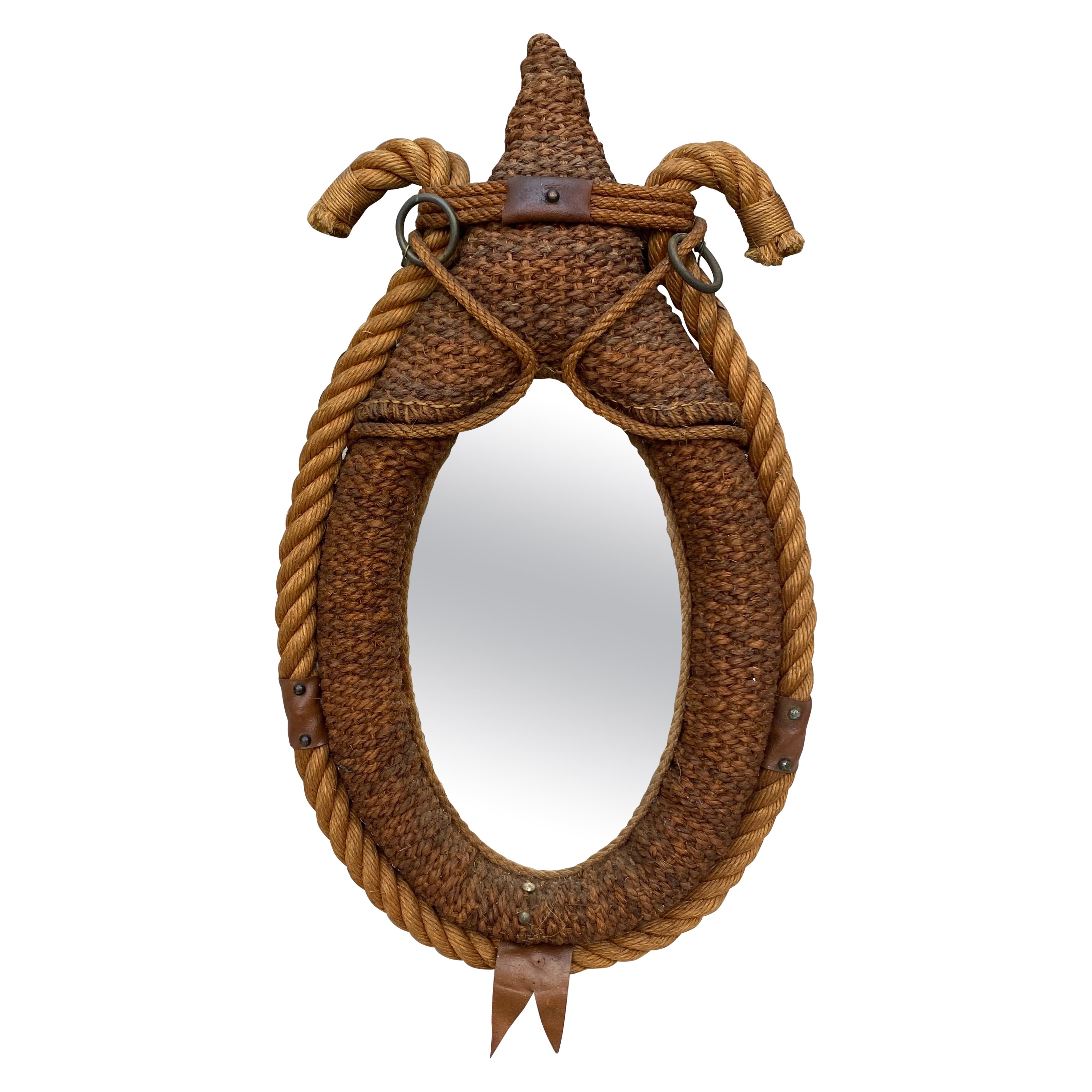 Mid-Century Rope Horse Yoke Mirror Adrien Audoux & Frida Minet For Sale