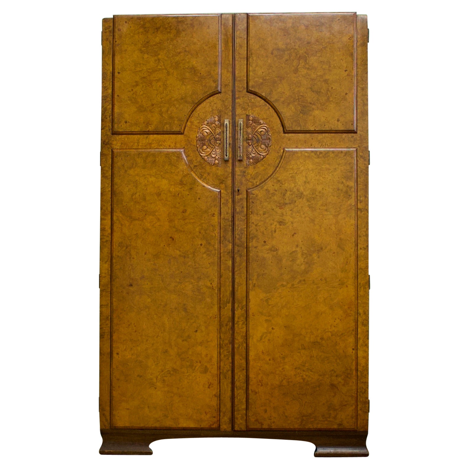 Vintage Art Deco Style Burr Walnut Wardrobe, 1950s For Sale