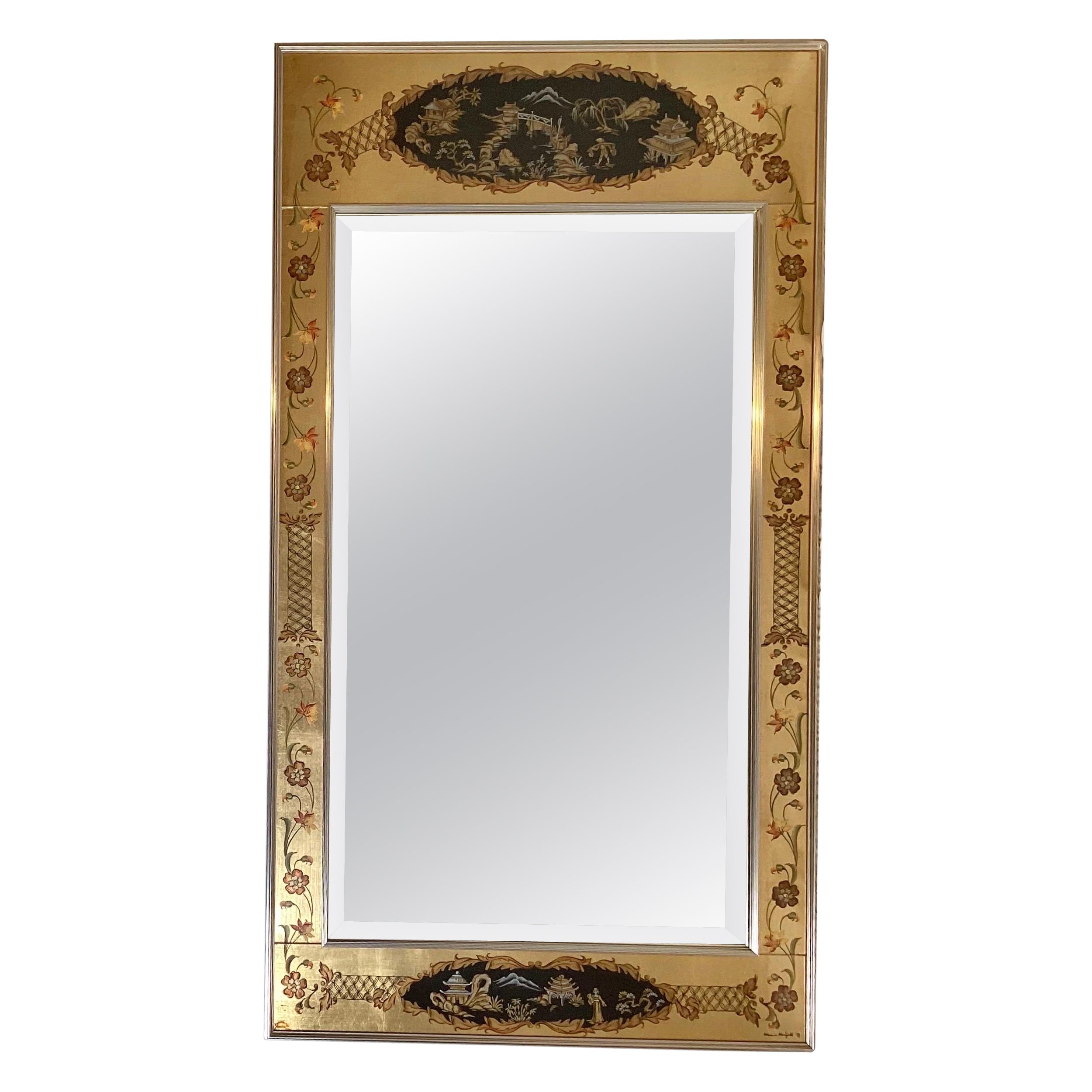 A Hand Painted Eglomise Wall Mirror by Labarge  For Sale