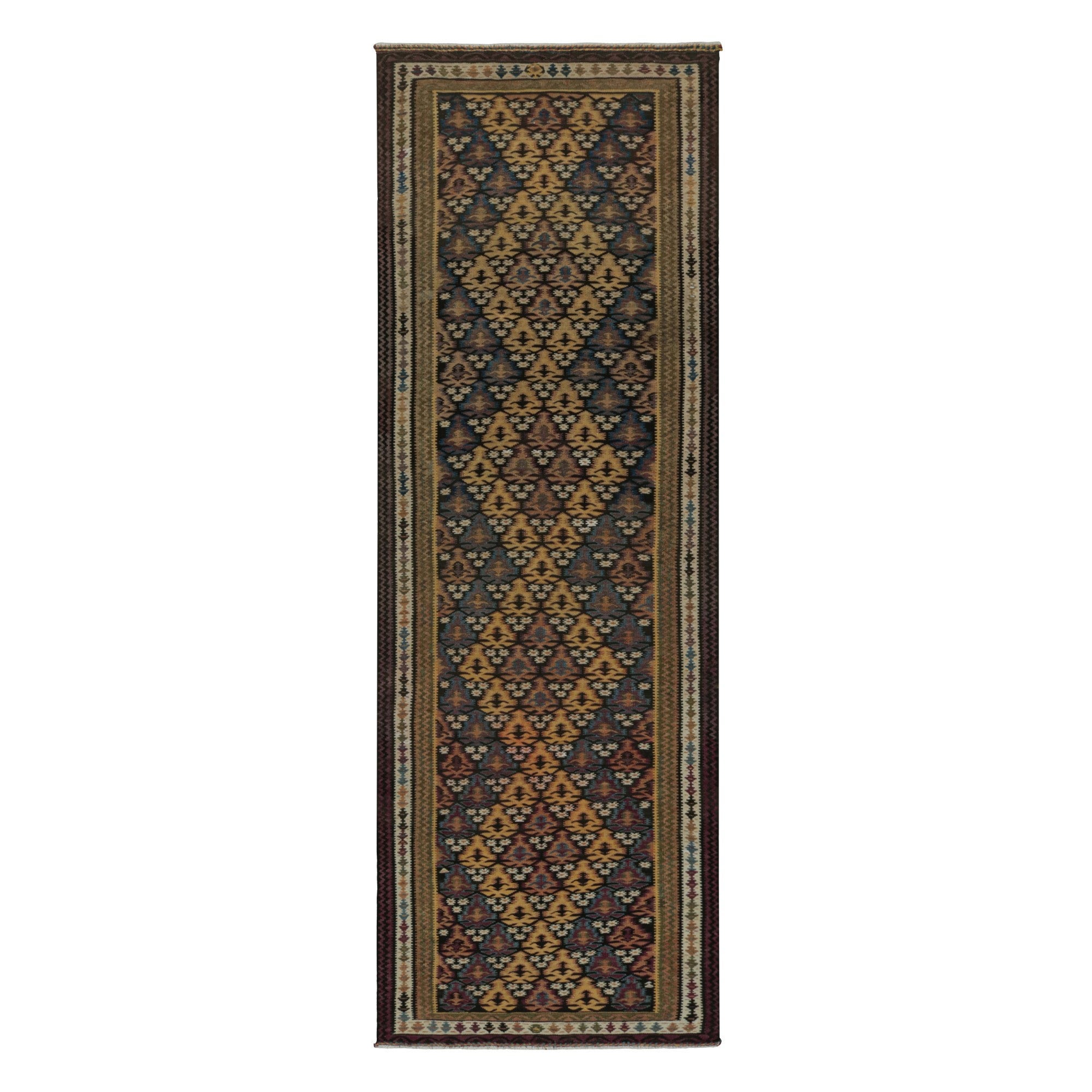 Vintage Tribal Kilim runner rug with Polychromatic Patterns by Rug & Kilim For Sale
