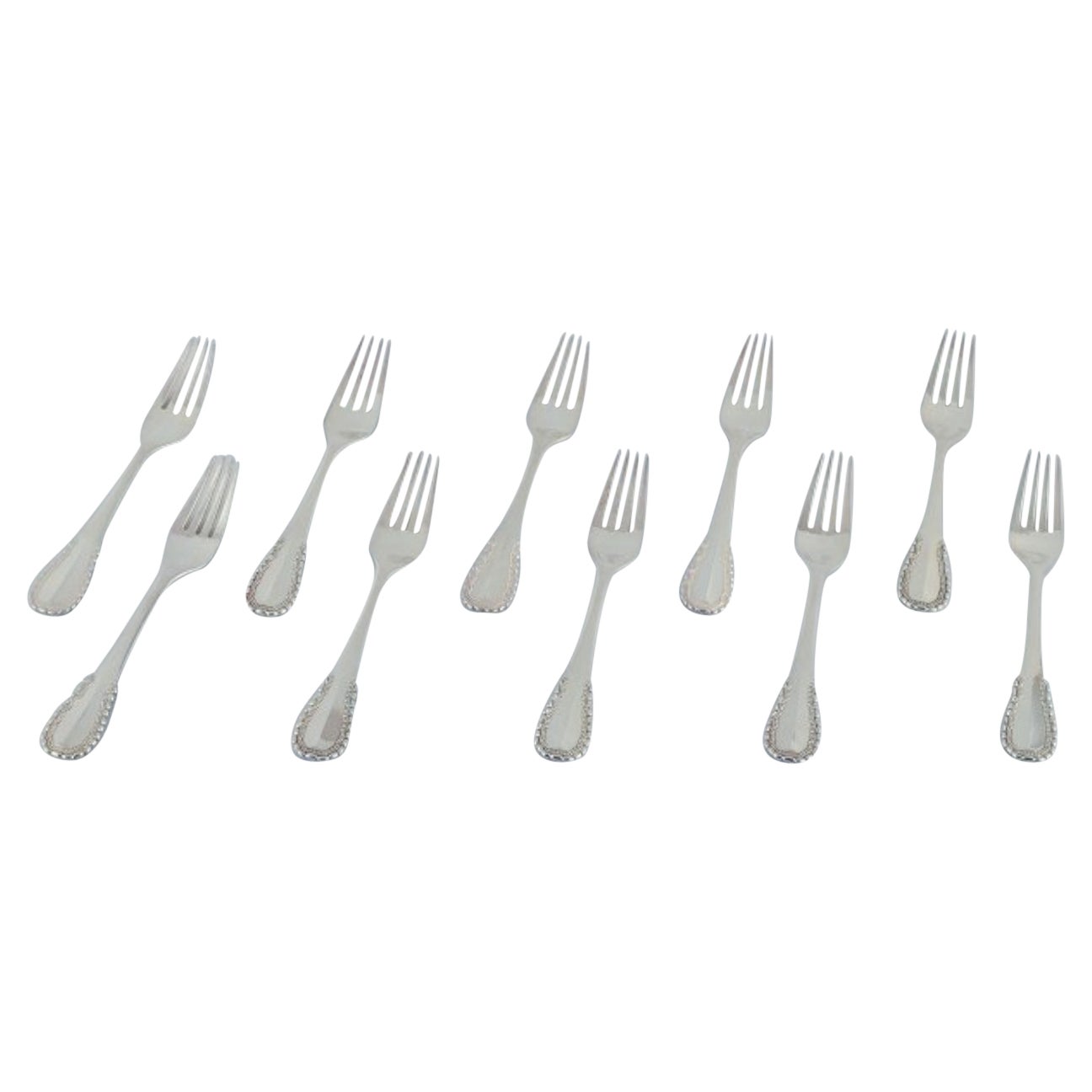 Georg Jensen, Viking,  ten lunch forks in 830 silver and sterling silver For Sale
