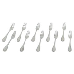 Antique Georg Jensen, Viking,  ten lunch forks in 830 silver and sterling silver