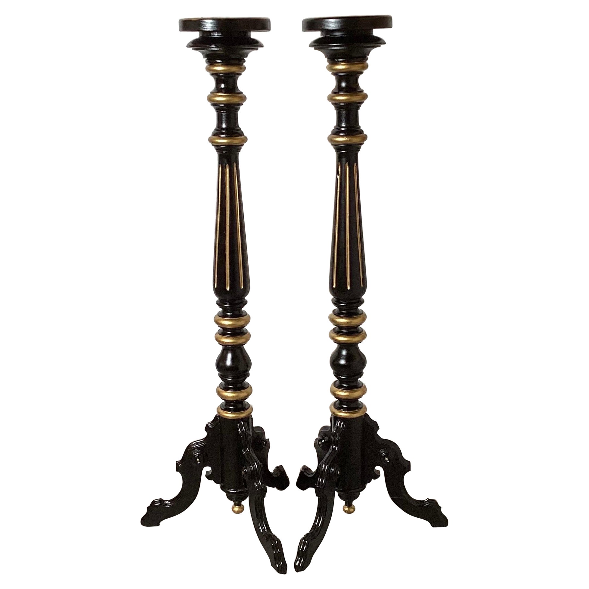 A Pair of Ebonized and Gilt Pedestals, Circa 1880 
