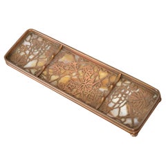 Antique Tiffany Studios New York Grapevine Bronze and Slag Glass Pen Tray, Circa 1910