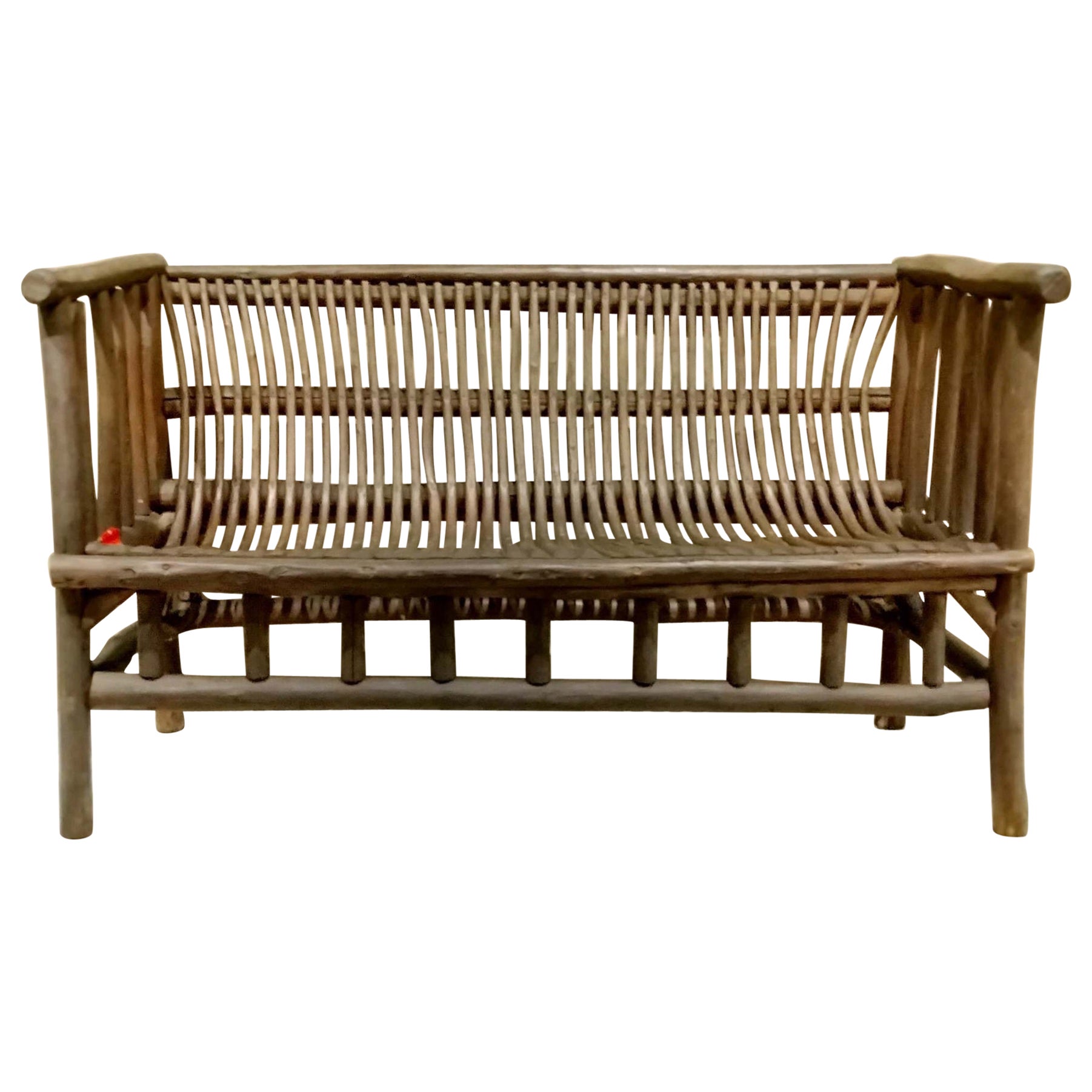 Hand-Crafted Early 20Thc Hand Made Hickory Settee From Pennsylvania For Sale