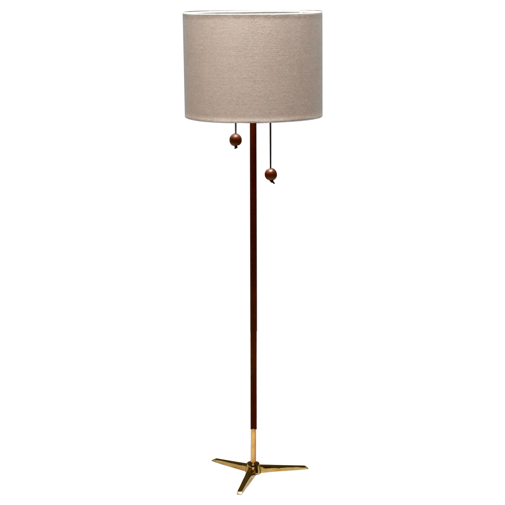 Tripod Floor Lamp by Fog & Mørup made of Teak and Brass, Denmark 1960s