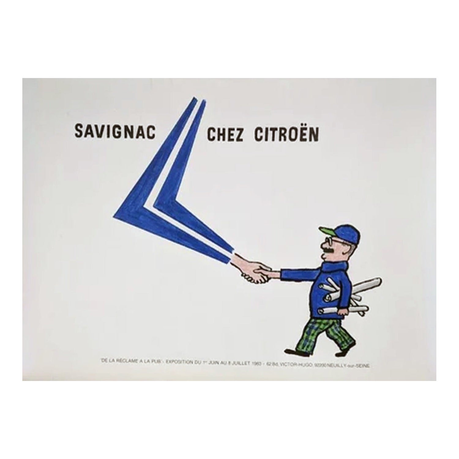 Affiche vintage originale de Savignac Chez Citroen, 1983 en vente
