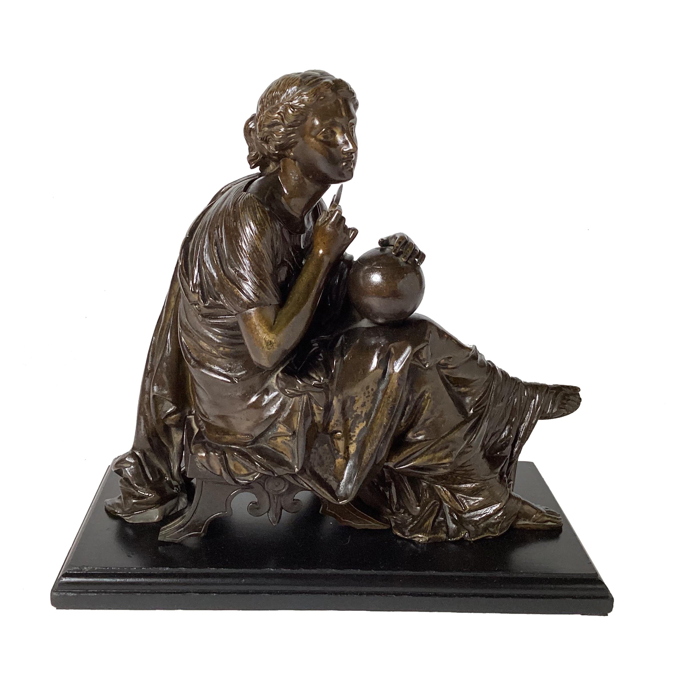 A Bronze Sculpture of a Seated Female Scholar, France Late 19th Century For Sale