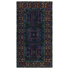 Rare Retro Oushak Runner Rug in Teal, with Geometric Pattern from Rug & Kilim