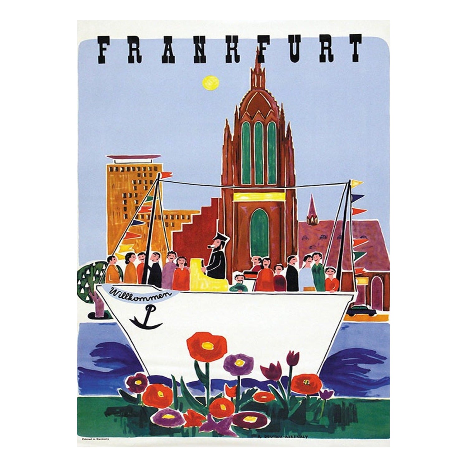1951 Frankfurt – Willkommen, Original-Vintage-Poster im Angebot