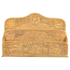 Antique Tiffany Studios New York 'Zodiac' Bronze Doré Letter Rack