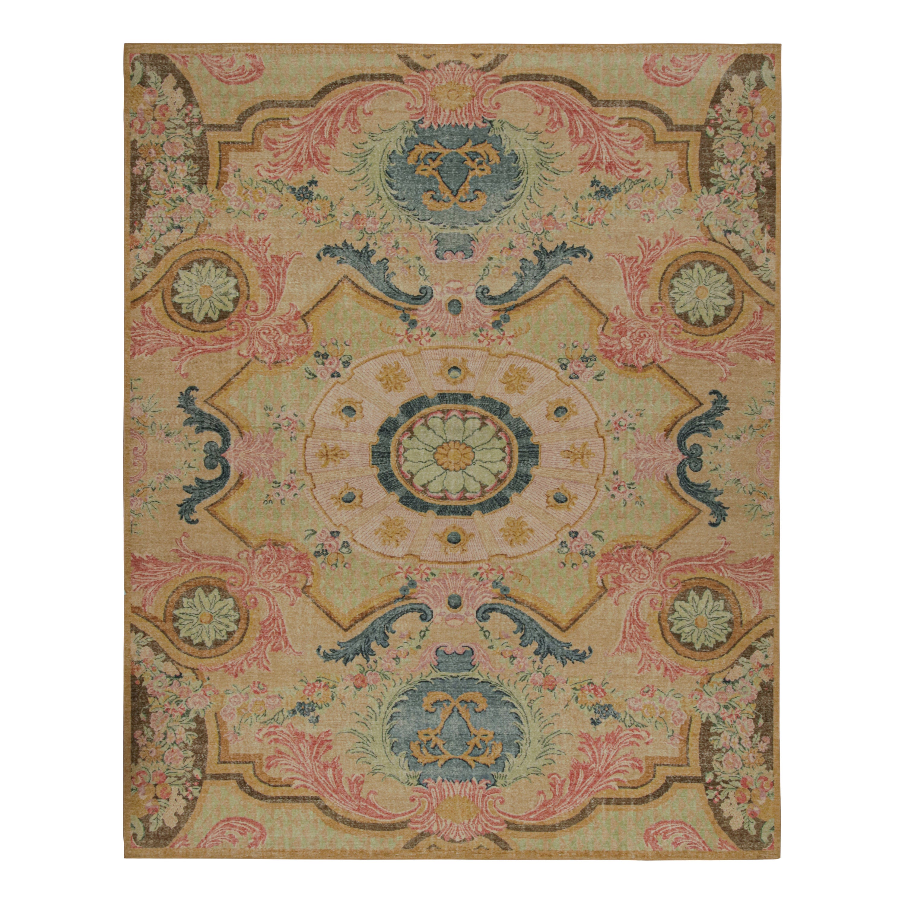 Rug & Kilim’s Contemporary Rug with Floral Patterns in Green, Blue and Pink For Sale