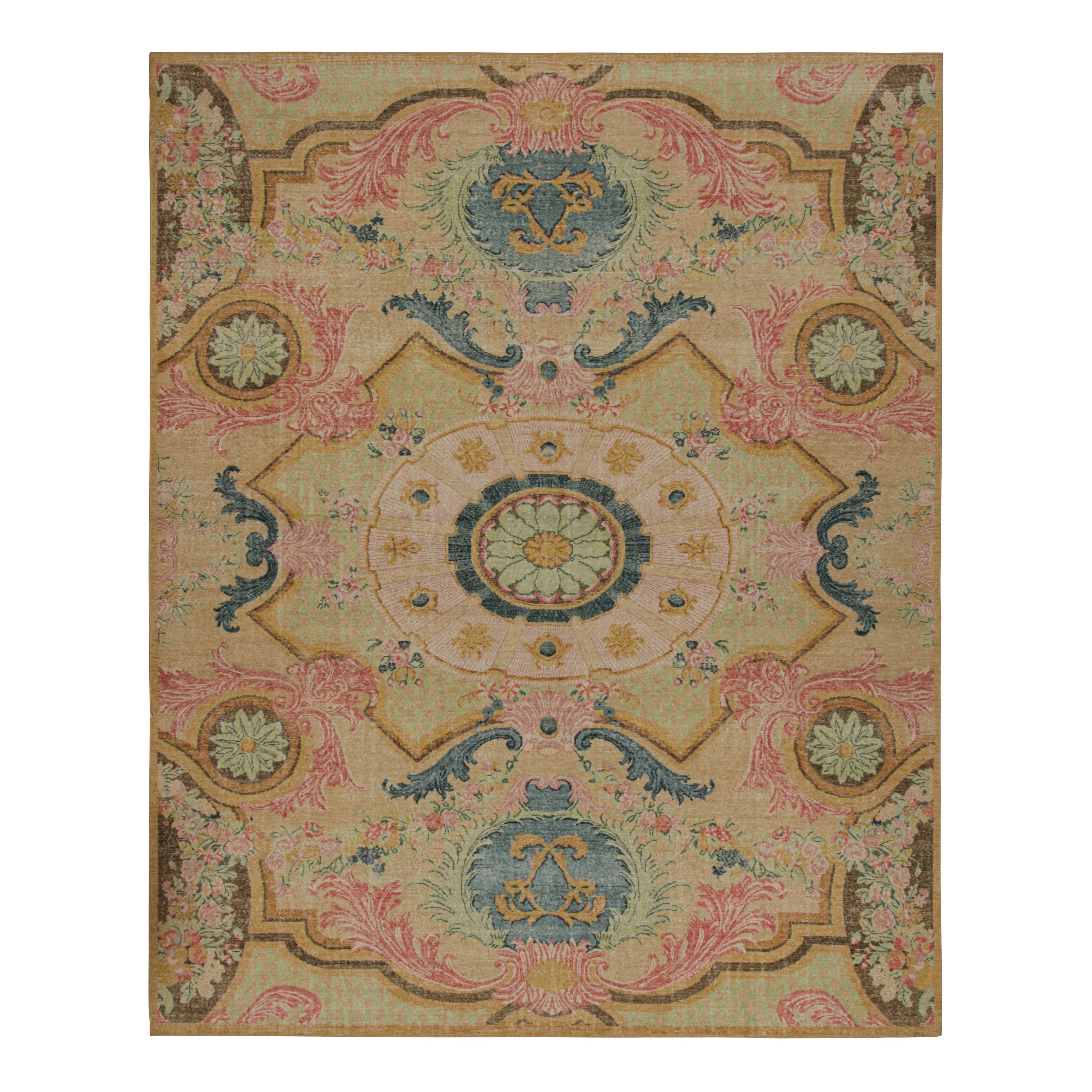 Rug & Kilim’s Contemporary Rug with Floral Patterns in Green, Blue and Pink  For Sale