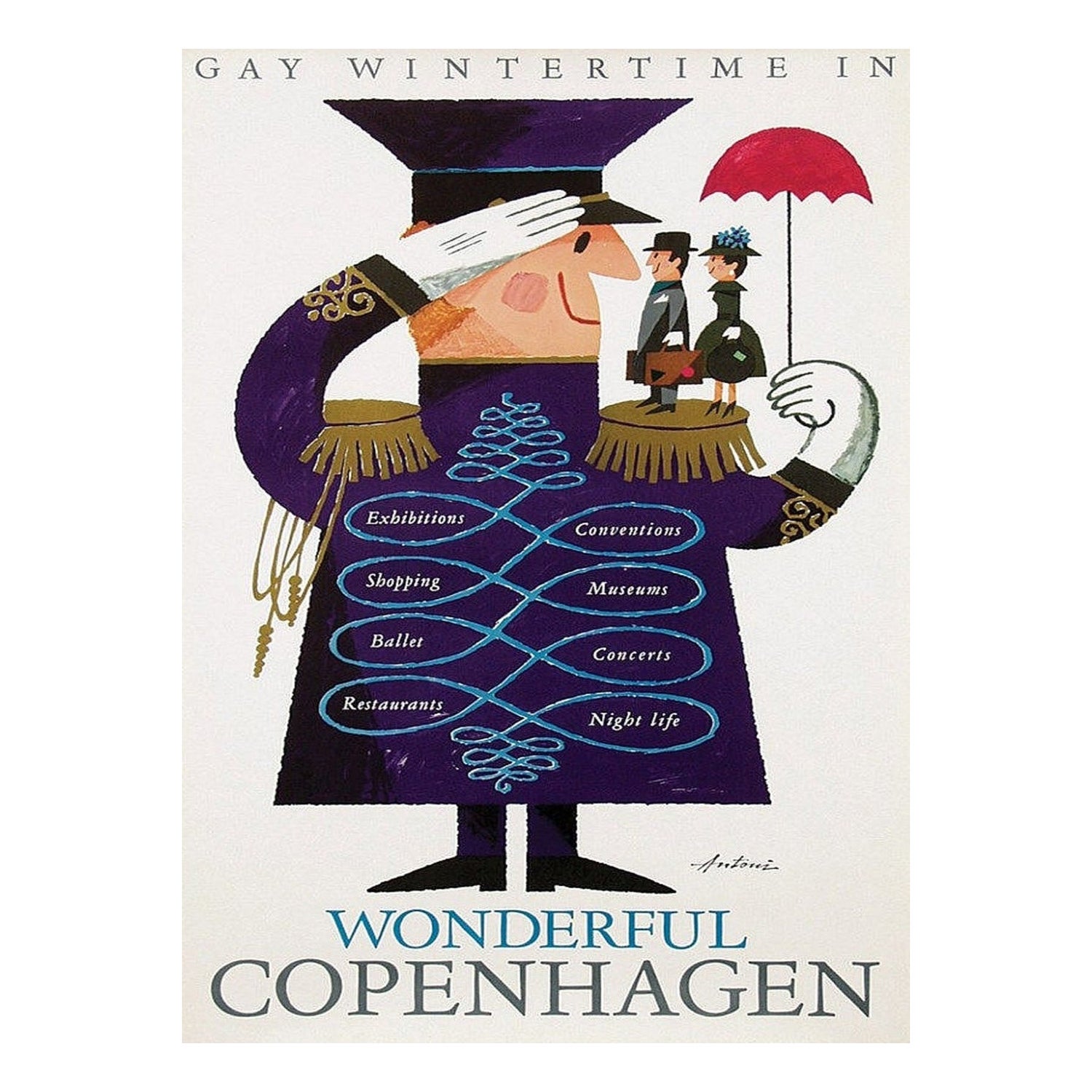 Affiche vintage originale de Copenhague, 1963 Merveilleuse Copenhague