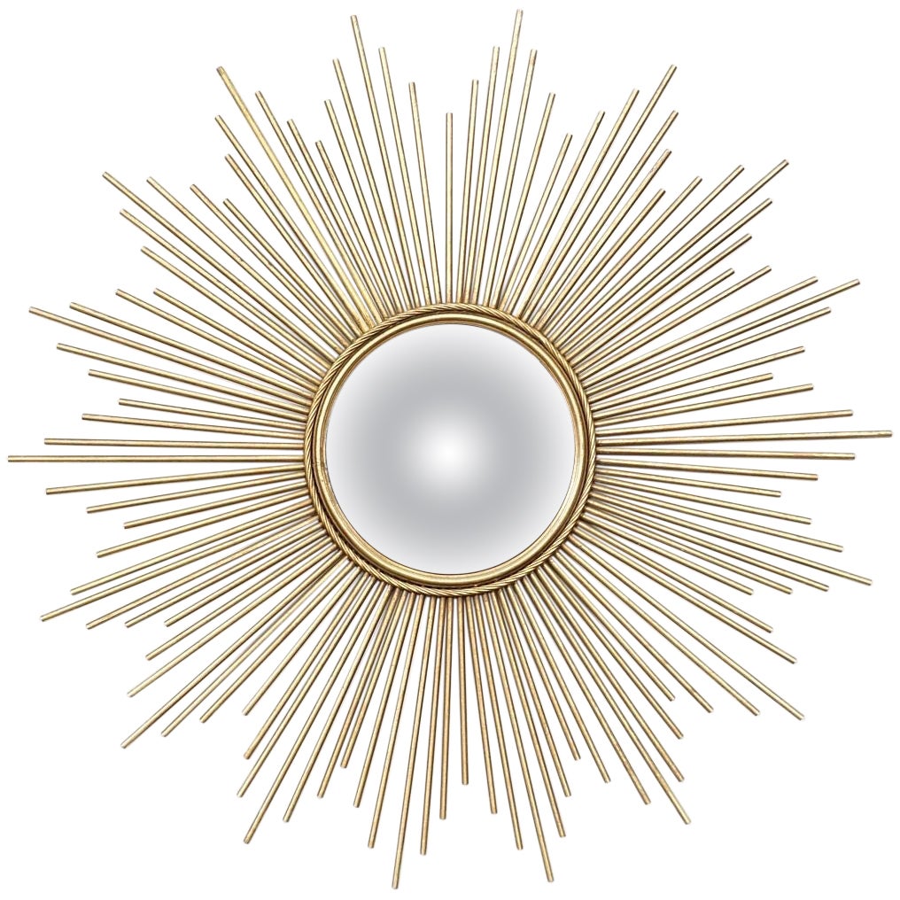 Chaty Vallauris Gilt Metal Starburst or Sunburst Convex Mirror (Dia 39 1/4) For Sale