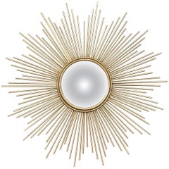 Retro Chaty Vallauris Gilt Metal Starburst or Sunburst Convex Mirror (Dia 39 1/4)