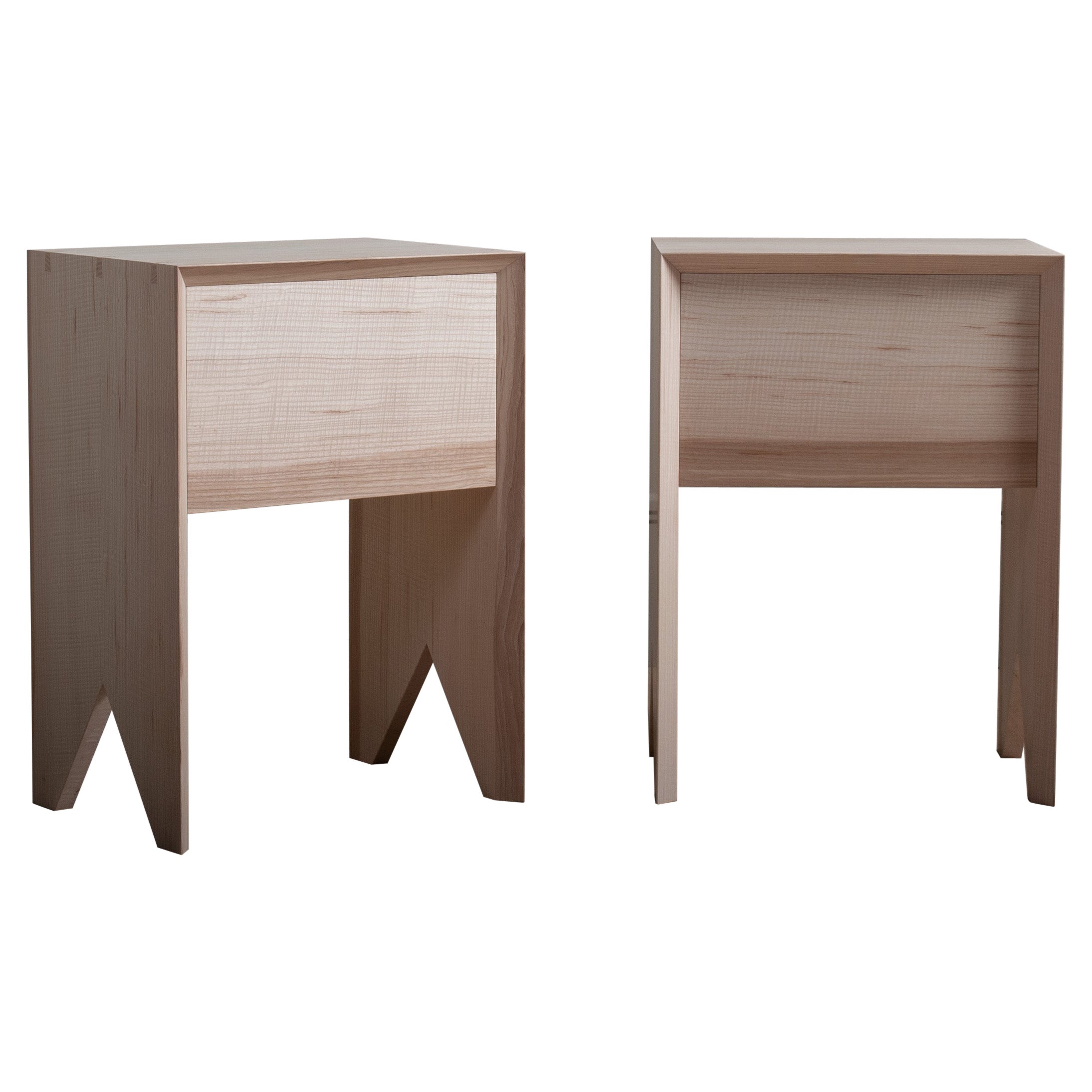 Pair of Handcrafted English Ash End Tables / Drawers.