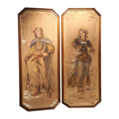 Pair of Tall Antique French Paintings, The Allegories of Autumn and Winter, 1879