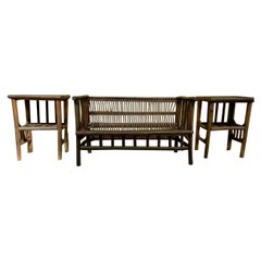 Hickory Settee & Pair of Matching End Tables -3Pcs. Set