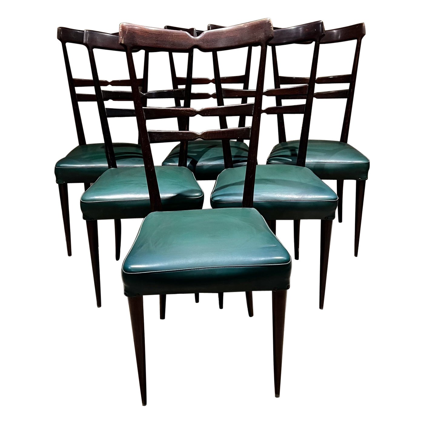 1950s Italy Set of Six Green Dining Chairs Style Ico Parisi For Sale