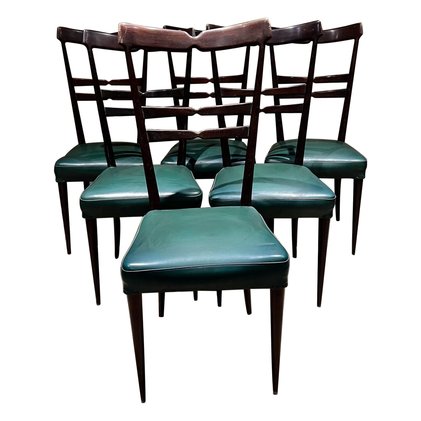 Set of Six Green Dining Chairs Style Ico Parisi  Italy  1950s