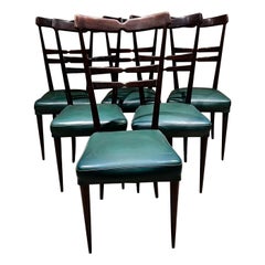 Satz von sechs grünen Esszimmerstühlen im Stil Ico Parisi, Italien, 1950er Jahre