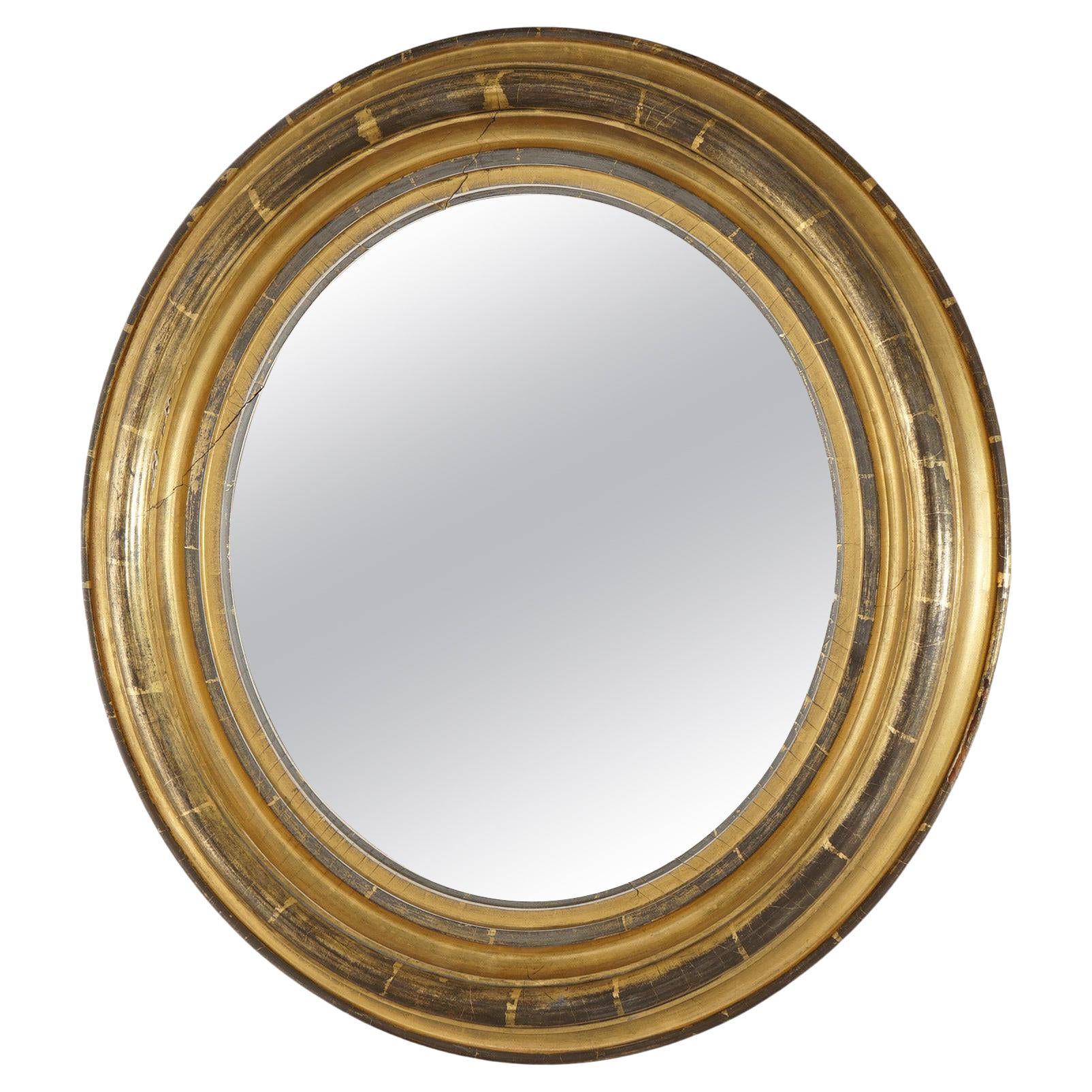 Antique American Empire First Finish Giltwood Framed Oval Wall Mirror Circa 1840 For Sale