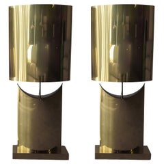 Monumental Pair of Brass Table Lamps by Curtis Jere