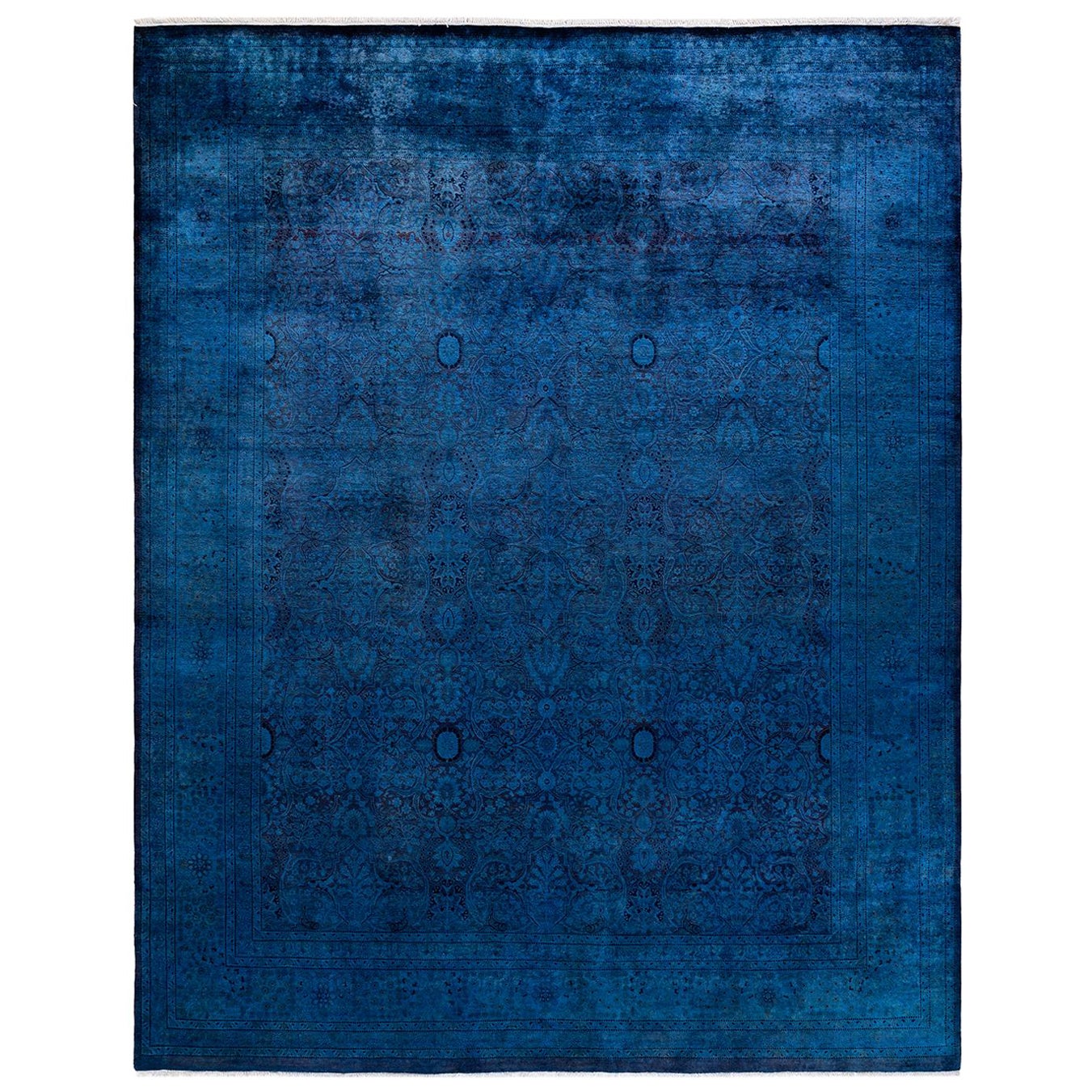 Overdyed Hand Knotted Wool Blue Area Rug